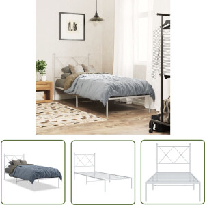 vidaXL Bedsteun - Bed Frame - Bedframe met hoofdbord zonder matras metaal wit 75x190 cm - Staal Bedframe - Wit Bedframe - Tweepersoons Bed