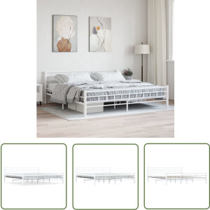 vidaXL Tweepersoons Bed - Metalen Bedframe - Bedframe metaal wit 200x200 cm - Witte Bed - Bed Met Lattenbodem - Slaapcomfort
