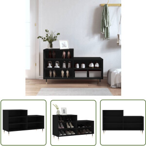 vidaXL Houten Schoenenkast - Schoenenkast - Schoenenkast 102x36x60 cm bewerkt hout zwart - Zwarte Schoenenkast - Schoenen Opbergen - Organisatie