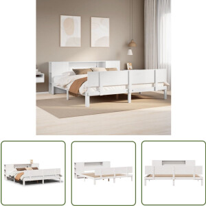 vidaXL Boekenkast - Bed - Bed met boekenkast zonder matras grenenhout wit 200x200 cm - Houten Bed - Grenen Hout - Slaapkamer Meubel