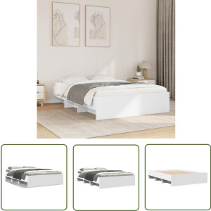 vidaXL Houten Bed - Bed Frame - Bedframe bewerkt hout wit 140x200 cm - Wit Bed - Tweepersoonsbed - Boxspring Bed