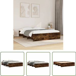 vidaXL Houten Bed - Bed Frame - Bedframe zonder matras hout gerookt eikenkleurig 150x200 cm - Bedkast - Boxspring - Slaapkamer Decoratie