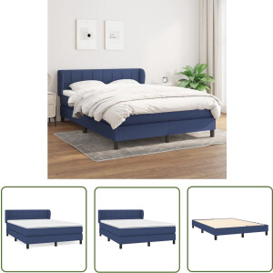 vidaXL Slaapkamerinrichting - Boxspringbed - Boxspring met matras stof blauw 140x200 cm - Tweepersoonsbed - Pocketveermatras - Blauwe Bed