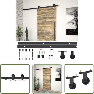vidaXL Schuifdeur - Schuifdeursysteem - Doos met onderdelen voor schuifdeur SKIEN 183 cm staal zwart - Binnendeur - Keukendeur - Kastdeur