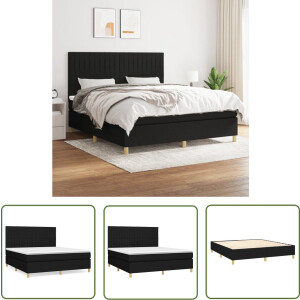 vidaXL Boxspring - Boxspringbed - Boxspring met matras stof zwart 180x200 cm - Bed - Hoofdbord - Verstelbare Hoofdbord