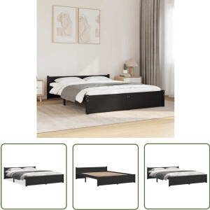 vidaXL Massief Grenenhout - Houten Bedframe - Bedframe massief hout zwart 140x190 cm - Bedframe Zwart - King Size Bed - Tweepersoons Bed