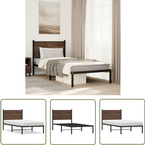 vidaXL Bed Frame 90x190 - Metalen Bed Frame - Bedframe zonder matras metaal bruin eikenkleurig 90x190 cm - Houten Bed Frame - Bruine Bed Frame - Staal Bed Frame