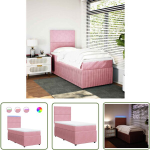 vidaXL Boxspringbed - Boxspring - Boxspring met matras fluweel roze 80x200 cm - Matras - Fluweel - Roze