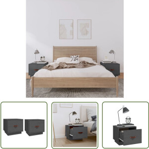vidaXL Houten Meubilair - Nachtkastjes - Nachtkastjes 2 st 40x34x35 cm massief grenenhout grijs - Grenoble Hout - Grijze Meubels - Slaapkamers