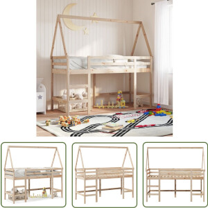 vidaXL Kidsbed - Halfhoogslaper - Halfhoogslaper met ladder en bedhuis grenenhout 80x200 cm - Kinderbed - Bruine Bed - Grenenhouten Bed