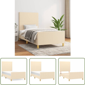 vidaXL Tweepersoons Bed - Bed Frame - Bedframe zonder matras 100x200 cm stof crèmekleurig - Crème Kleur - Houten Bed - Verstelbaar Hoofdkast