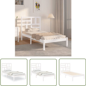 The Living Store Bedframe - Grenenhout - Eenpersoons - 205.5 x 106 x 104 cm - Wit