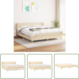 vidaXL Pocketvering Matras - Boxspringbed - Boxspring met matras stof crèmekleurig 160x200 cm - Middelhard - Creme Kleur - Slaapkamer Meubels