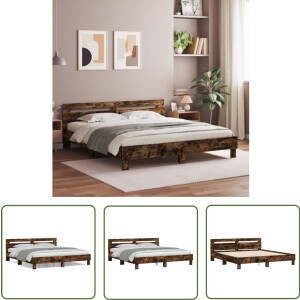 vidaXL Houten Bed Frame - Slaapcomfort - Bedframe met hoofdeinde bewerkt hout gerookt eiken 200x200 cm - Gerookt Eiken - Tweepersoons Bed - Boxspring Bed