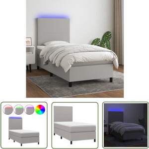 vidaXL Boxspring met LED lichtgrijs 100x200 cm Boxspring - Led Lamp - Slaapcomfort - Pocketveer Matras - Huidgevend Topmatras