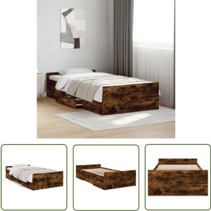 vidaXL Houten Bed - Bed Frame - Bedframe met lades bewerkt hout gerookt eikenkleurig 100x200 cm - Bruine Bed - Tweepersoonsbed - Boxspring Bed