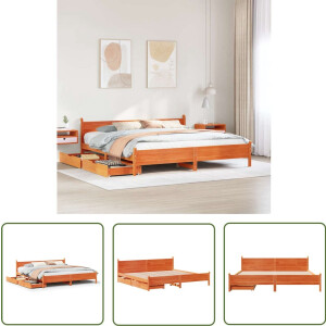 vidaXL Houten Bed - Bedframe - Bedframe zonder matras massief grenenhout wasbruin 200x200 cm - Grenenhouten Bed - Bed Met Lades - Boxspring Bed