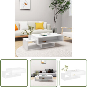 vidaXL Witte Salontafel - Salontafel - Salontafel 105x55x32 cm bewerkt hout wit - Houten Salontafel - Salontafel Met Opbergruimte - Middentafeltje