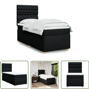 vidaXL Boxspringbed - Boxspring - Boxspring met matras stof zwart 90x190 cm - Matras - Pocketveringmatras - Stoffen Bed