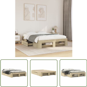 vidaXL Houten Bed - Bed Frame - Bedframe zonder matras hout sonoma eikenkleurig 140x190 cm - Bed Met Lades - Sonoma Eiken Kleur - Slaapkamers