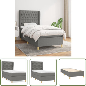 vidaXL Boxspring - Boxspringbed - Boxspring met matras stof donkergrijs 90x200 cm - Bed Frame - Hoofdbord - Pocketvering Matras