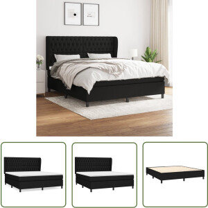 vidaXL Pocketvering - Boxspringbed - Boxspring met matras stof zwart 180x200 cm - Slaapcomfort - Zwarte Kleur - Hoofdboard