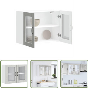 vidaXL Wandkast - Keuken Kast - Keukenwandkast met glazen deur Lucca bewerkt hout betongrijs - Keukenopslag - Houten Kast - Glazen Deur