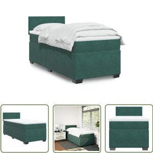 vidaXL Boxspringbed - Boxspring - Boxspring met matras fluweel donkergroen 80x200 cm - Fluweel - Donkere Kleur - Tweepersoonsbed