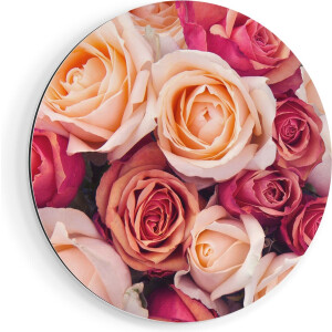 Artaza Dibond Muurcirkel Roze Rozen Achtergrond - Bloemen - Ø 60 cm - Wandcirkel - Rond Schilderij - Voor Binnen en Buiten