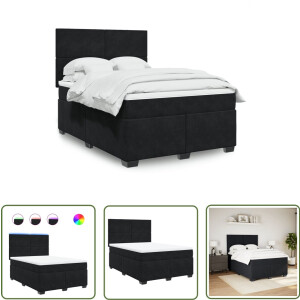 vidaXL Boxspring - Fluweel - 140x190 cm - Inclusief LED Boxspringbed - Fluweel Bed - Pocketveringmatras - Led Verlichting - Elektrisch Hoofdbord
