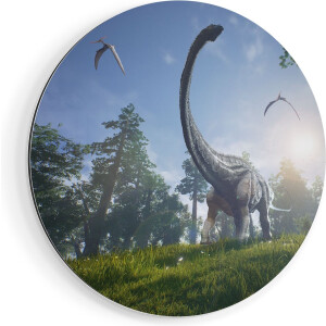 Artaza Dibond Muurcirkel Diplodocus Dinosauriër in het Bos - Ø 40 cm - Klein - Wandcirkel - Rond Schilderij - Voor Binnen en Buiten