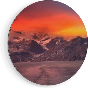 Artaza Dibond Muurcirkel Meer Bij De Bergen Bij Zonsondergang - Ø 60 cm - Wandcirkel - Rond Schilderij - Voor Binnen en Buiten