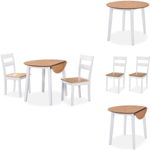 vidaXL Eetkamerset - Eetkamersets - Eetkamer Set - Eetkamer - Eetkamerset MDF en rubberwood wit 3-delig