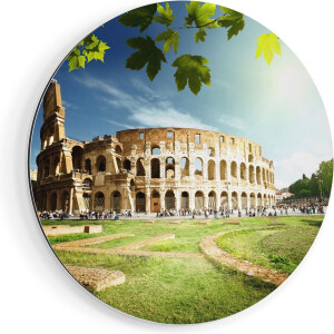 Artaza Dibond Muurcirkel Colosseum in Rome, Italië - Ø 60 cm - Wandcirkel - Rond Schilderij - Voor Binnen en Buiten