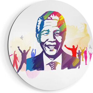 Artaza Dibond Muurcirkel Nelson Mandela - Ø 80 cm - Groot - Wandcirkel - Rond Schilderij - Voor Binnen en Buiten