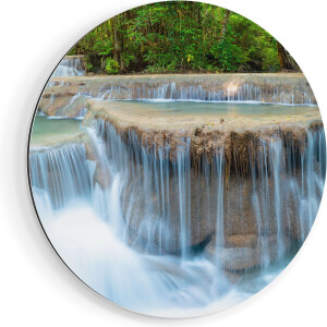 Artaza Dibond Muurcirkel Waterval In Het Bos In Thailand - Ø 80 cm - Groot - Wandcirkel - Rond Schilderij - Voor Binnen en Buiten