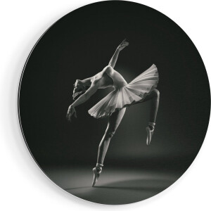 Artaza Dibond Muurcirkel Ballerina op Haar Tenen - Ballet - Zwart Wit - Ø 80 cm - Groot - Wandcirkel - Rond Schilderij - Voor Binnen en Buiten