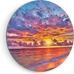 Artaza Dibond Muurcirkel Zonsondergang Op Het Strand In De Malediven - Ø 90 cm - Groot - Wandcirkel - Rond Schilderij - Voor Binnen en Buiten
