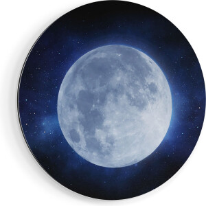 Artaza Dibond Muurcirkel Volle Maan in de Ruimte - Ø 90 cm - Groot - Wandcirkel - Rond Schilderij - Voor Binnen en Buiten