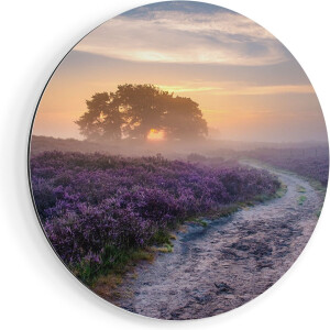 Artaza Dibond Muurcirkel Pad in de Weide van de Veluwe - Ø 50 cm - Klein - Wandcirkel - Rond Schilderij - Voor Binnen en Buiten