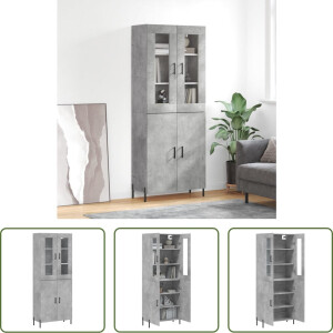The Living Store Hoge kast - Betongrijs - 69.5 x 34 x 180 cm - Duurzaam materiaal - voldoende opbergruimte - praktische deuren - metalen voeten