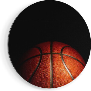 Artaza Dibond Muurcirkel Basketbal op een Zwarte Achtergrond - Ø 80 cm - Groot - Wandcirkel - Rond Schilderij - Voor Binnen en Buiten