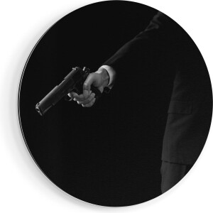 Artaza Dibond Muurcirkel Man met een Pistool in zijn Handen - Ø 70 cm - Wandcirkel - Rond Schilderij - Voor Binnen en Buiten