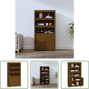 vidaXL Grenenhouten Kast - Hoge Kast - Hoge kast 80x35x154 cm massief grenenhout honingbruin - Bruine Kast - Vintage Kast - Landelijke Kast