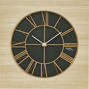 AMS 9641  vierkante wandklok, hout met opgelegde cijfers 50 cm