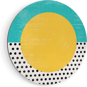 Artaza Dibond Muurcirkel Abstracte Kunst - Zon met Zwarte Stippen - Ø 70 cm - Wandcirkel - Rond Schilderij - Voor Binnen en Buiten