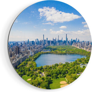 Artaza Dibond Muurcirkel Central Park In New York Met Wolkenkrabbers - Ø 90 cm - Groot - Wandcirkel - Rond Schilderij - Voor Binnen en Buiten