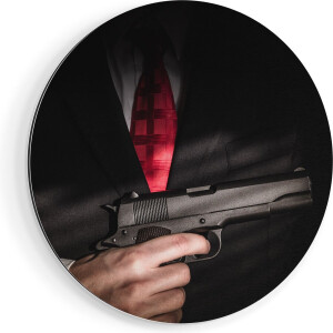 Artaza Dibond Muurcirkel Man Van De Maffia Met Een Pistool Vast - Ø 50 cm - Klein - Wandcirkel - Rond Schilderij - Voor Binnen en Buiten