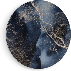 Artaza Dibond Muurcirkel Abstracte Kunst - Zwarte Marmer met Gloed - Ø 70 cm - Wandcirkel - Rond Schilderij - Voor Binnen en Buiten