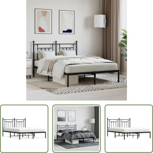 The Living Store Bedframe Classic - Metaal - 207 x 156 x 97 cm - Zwart
